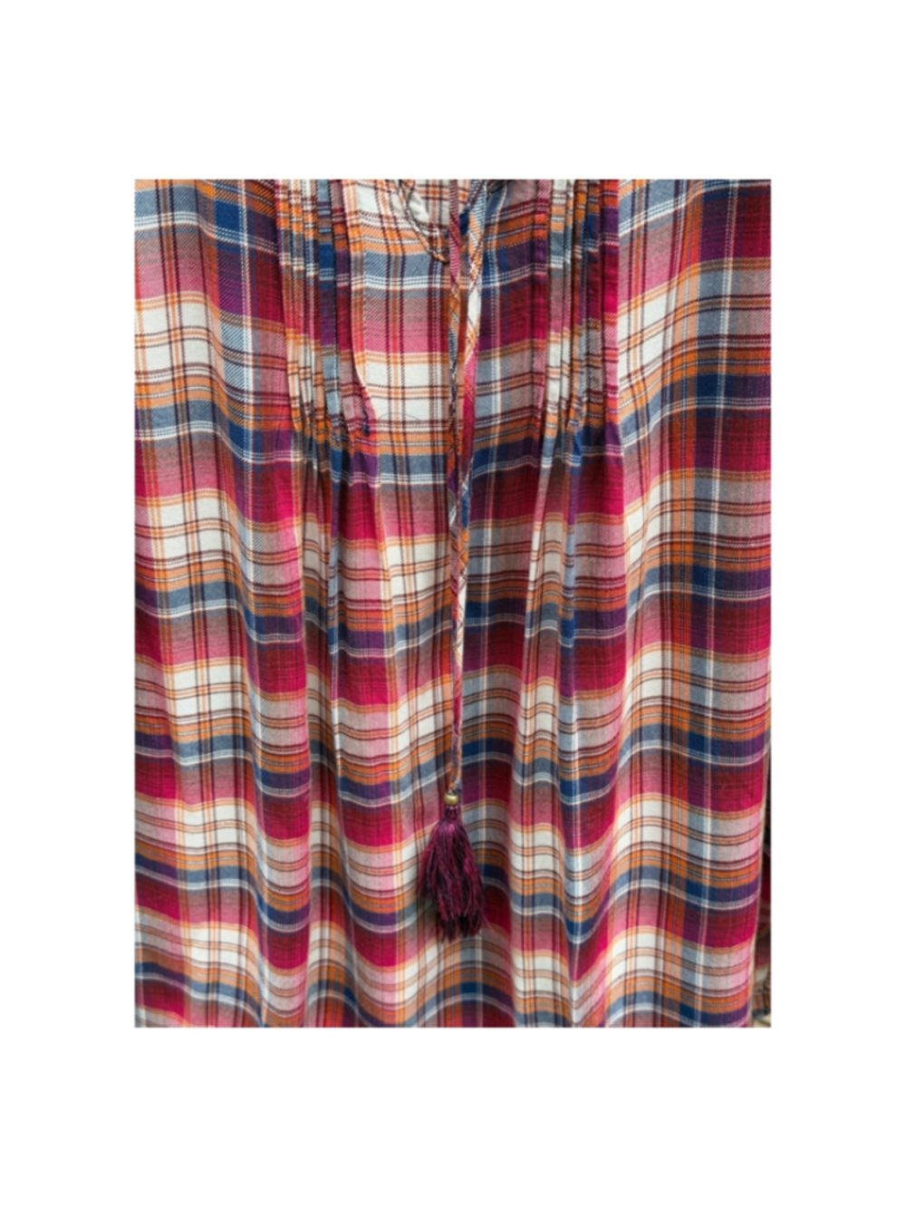 Ruby Rd. Plaid Red White Tassel Tie Neck Long Sleeve Blouse Sz. XL - Picture 3 of 5